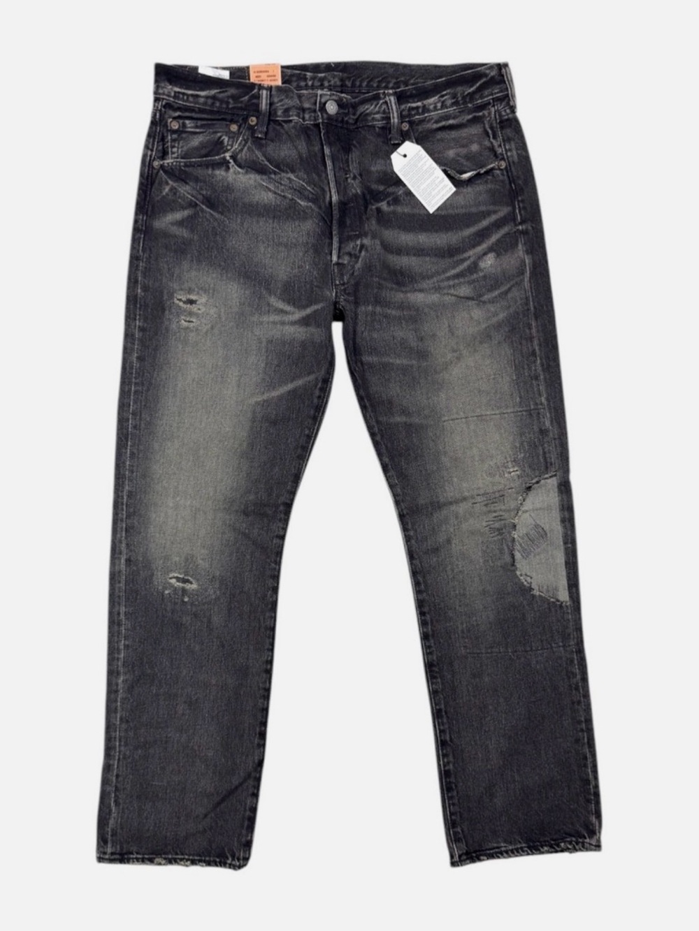 Levis 501 Jeans 36x32 Black Fade Distressed Knee Patch Deadstock NWT